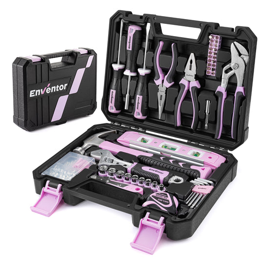 Enventor Pink Household Tool Kit, 146 Pieces with Storage Case, for Home Maintenance and DIY Projects