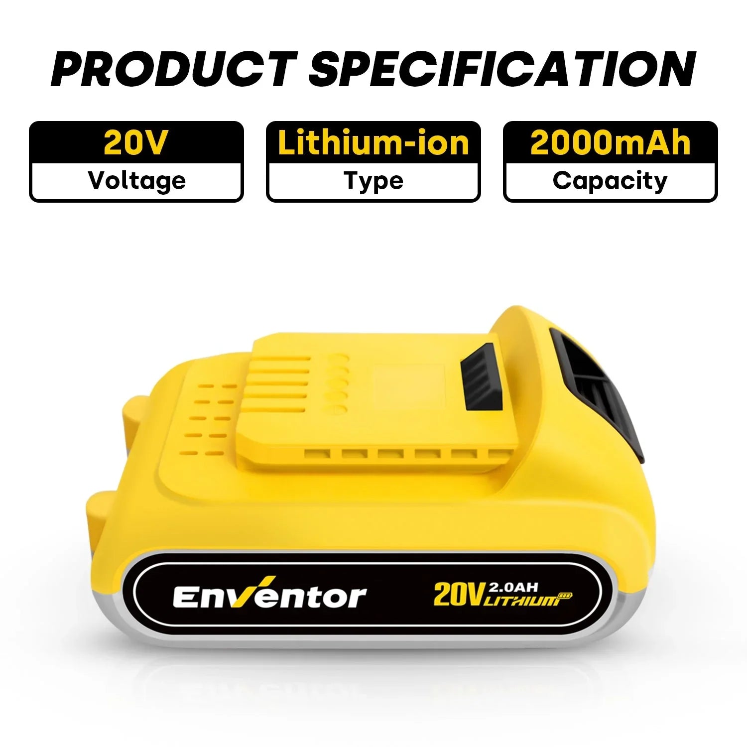 20V 2.0Ah Lithium Ion Replacement Battery for Cordless Power Tools - EnventorTool