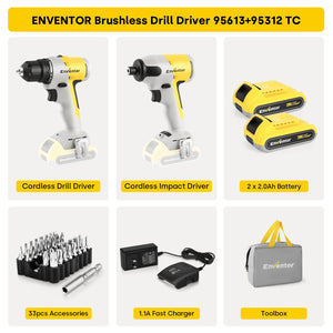 20V Cordless Drill Driver and Impact Driver Combo Kit - EnventorTool