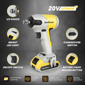 20V Cordless Power Impact Wrench | Brushless Motor & Lithium - Ion Battery - EnventorTool