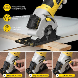 Compact Electric Circular Saw with Laser Guide and 3 Blades - 580W 4000RPM - EnventorTool