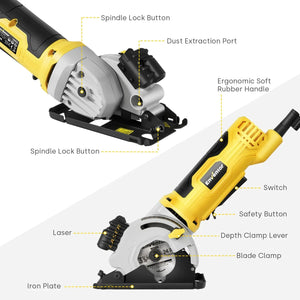 Compact Electric Circular Saw with Laser Guide and 3 Blades - 580W 4000RPM - EnventorTool