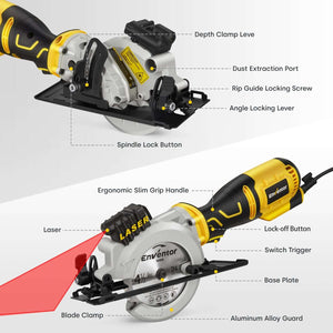 Compact Electric Circular Saw with Laser Guide and 6 Blades - 705W 3500RPM - EnventorTool