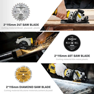 Compact Electric Circular Saw with Laser Guide and 6 Blades - 705W 3500RPM - EnventorTool