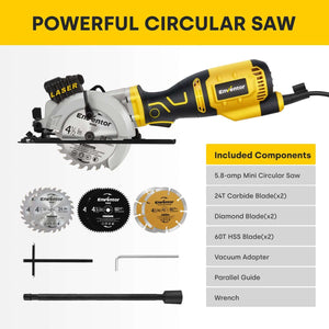 Compact Electric Circular Saw with Laser Guide and 6 Blades - 705W 3500RPM - EnventorTool