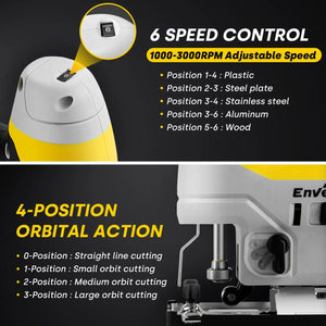 Cordless Jigsaw with Adjustable Speed and LED Light - EnventorTool
