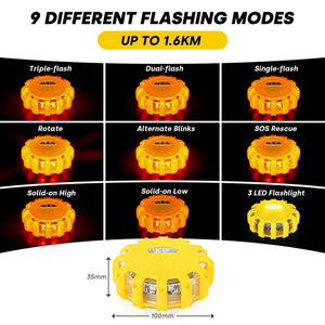 LED Road Safety Flares with 9 Modes and Magnetic Base - EnventorTool
