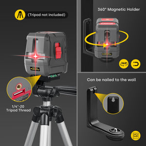 Red Self - Leveling Laser Level | 360° Horizontal and Vertical Line Laser Tool for Picture Hanging - EnventorTool