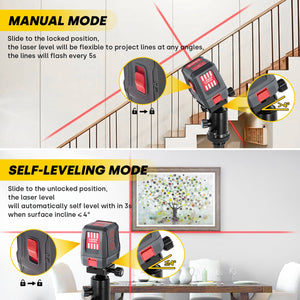 Red Self - Leveling Laser Level | 360° Horizontal and Vertical Line Laser Tool for Picture Hanging - EnventorTool