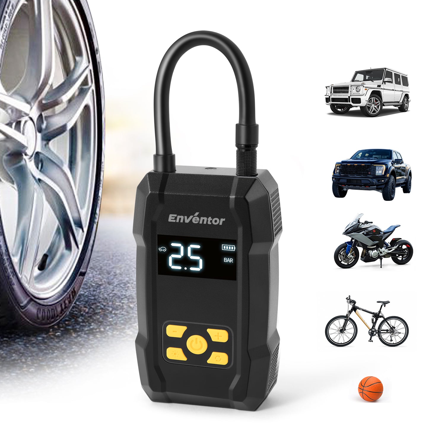 Portable Tire Inflator and Air Compressor with LED Lighting