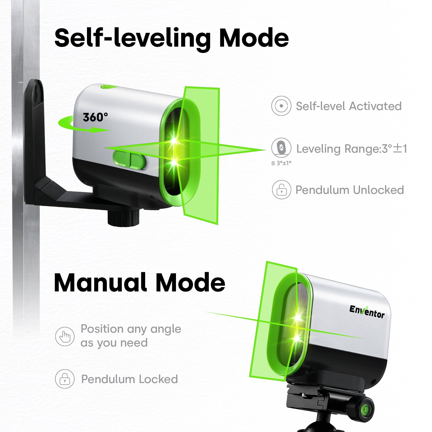 360° Rotatable Green Laser Level with Self-Leveling Capability