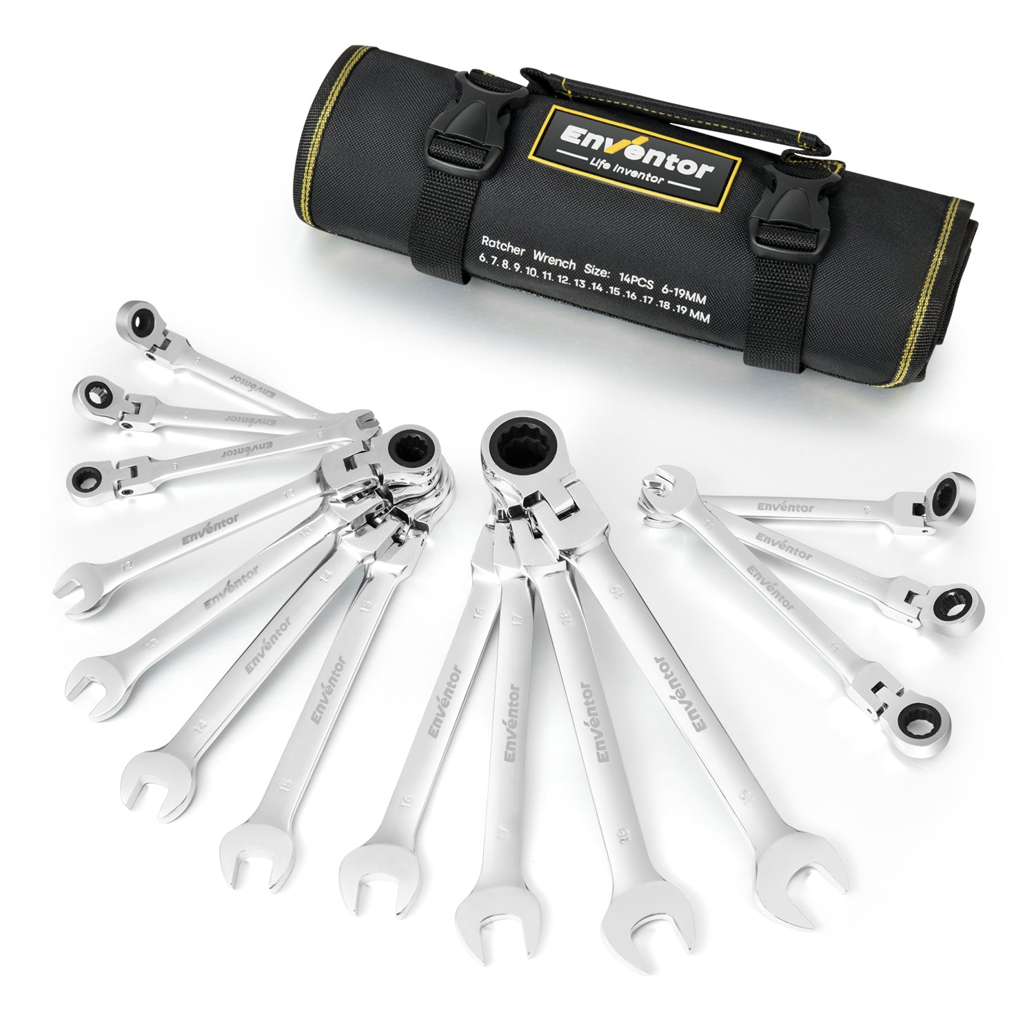 14-Piece Metric Ratcheting Wrench Set with 180° Flex Head