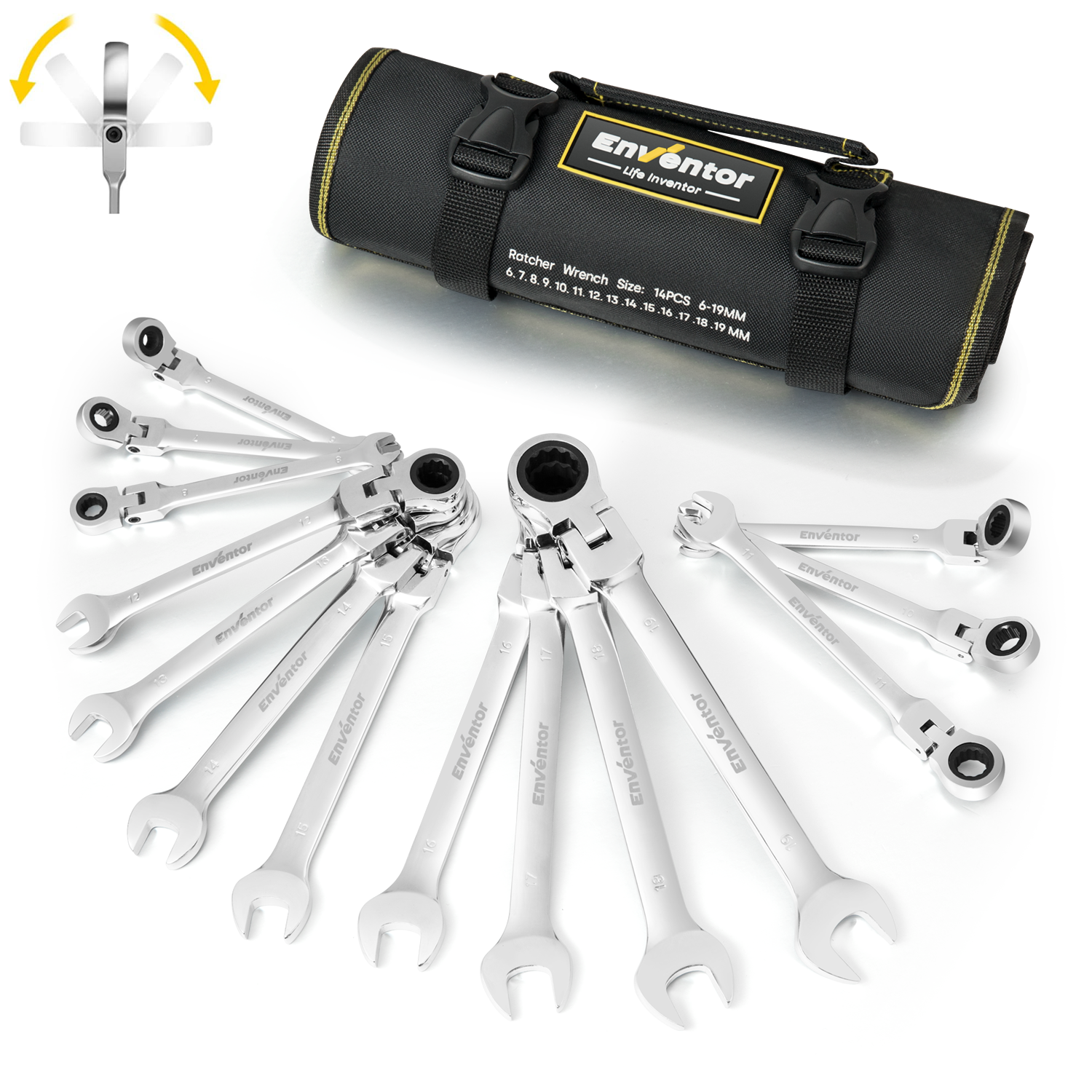 14-Piece Metric Ratcheting Wrench Set with 180° Flex Head