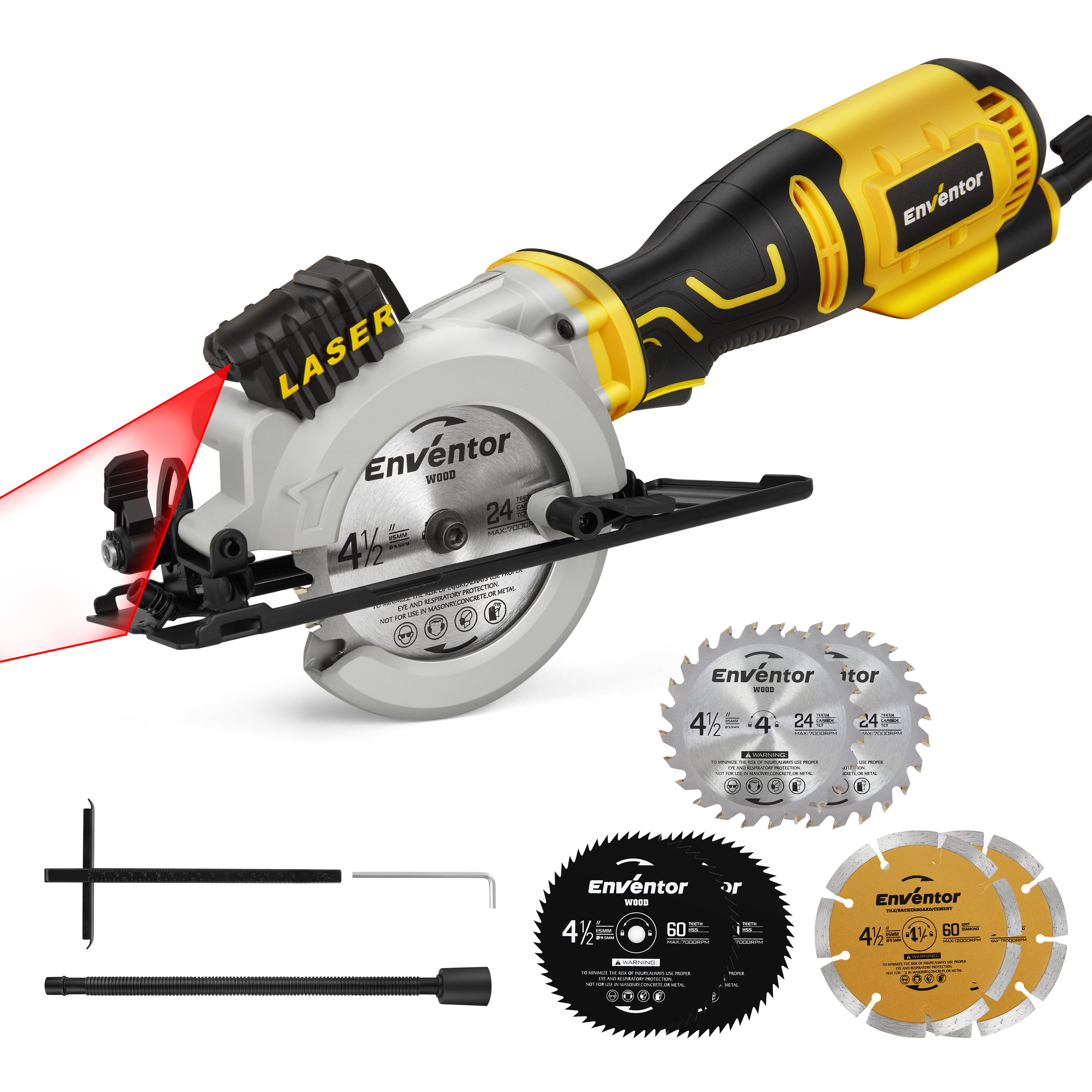 Compact Electric Circular Saw with Laser Guide and 6 Blades - 705W 3500RPM