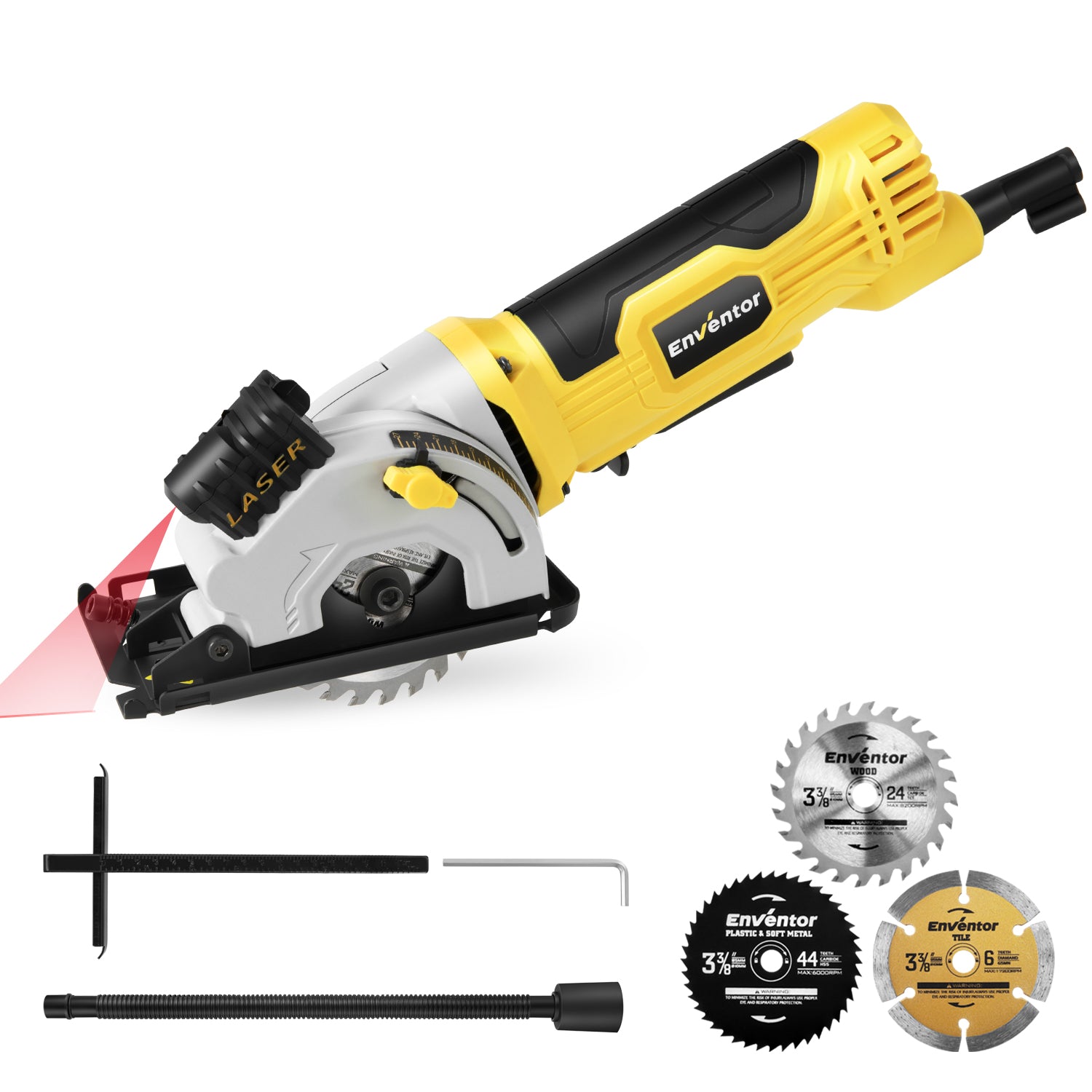 Compact Electric Circular Saw with Laser Guide and 3 Blades - 580W 4000RPM