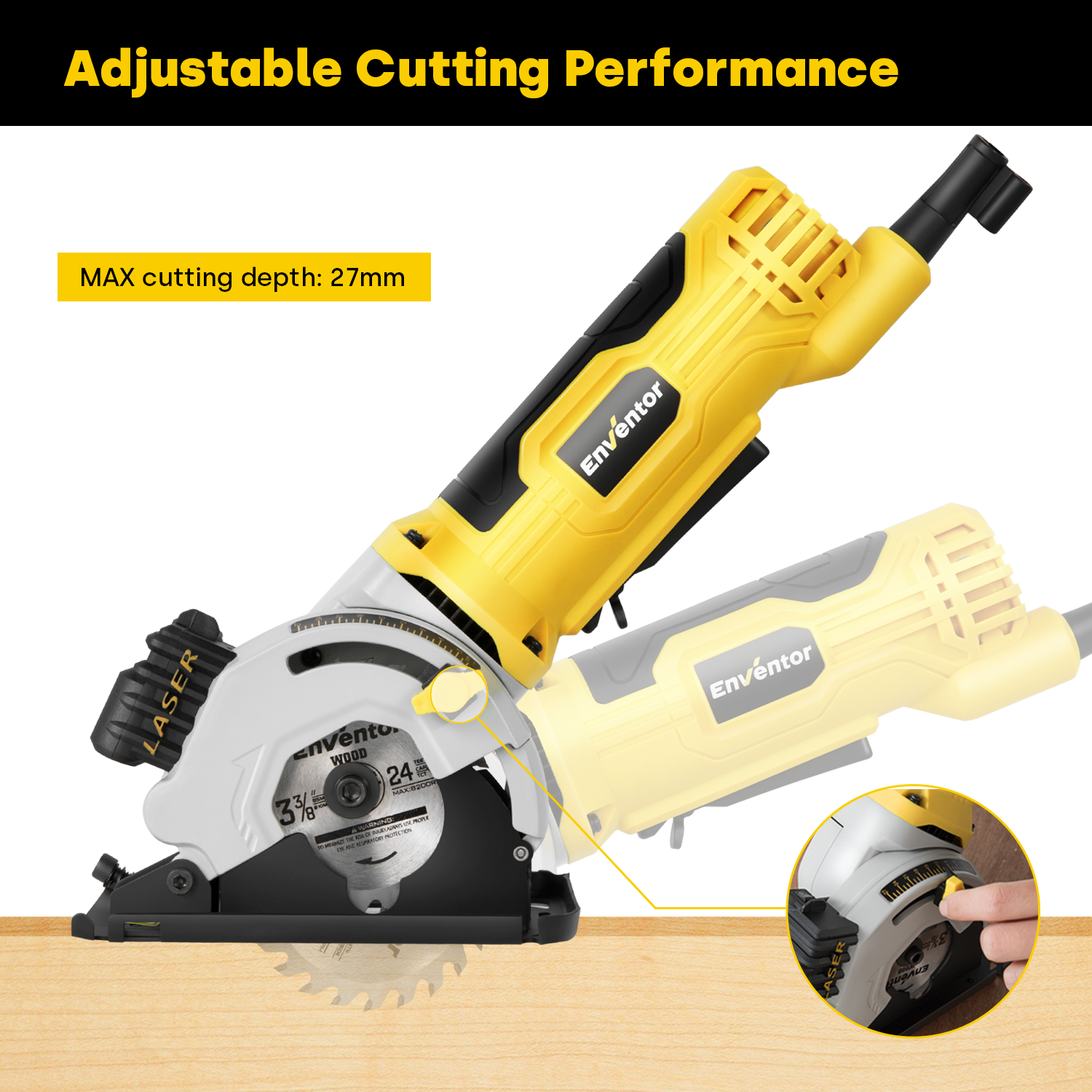 Compact Electric Circular Saw with Laser Guide and 3 Blades - 580W 4000RPM