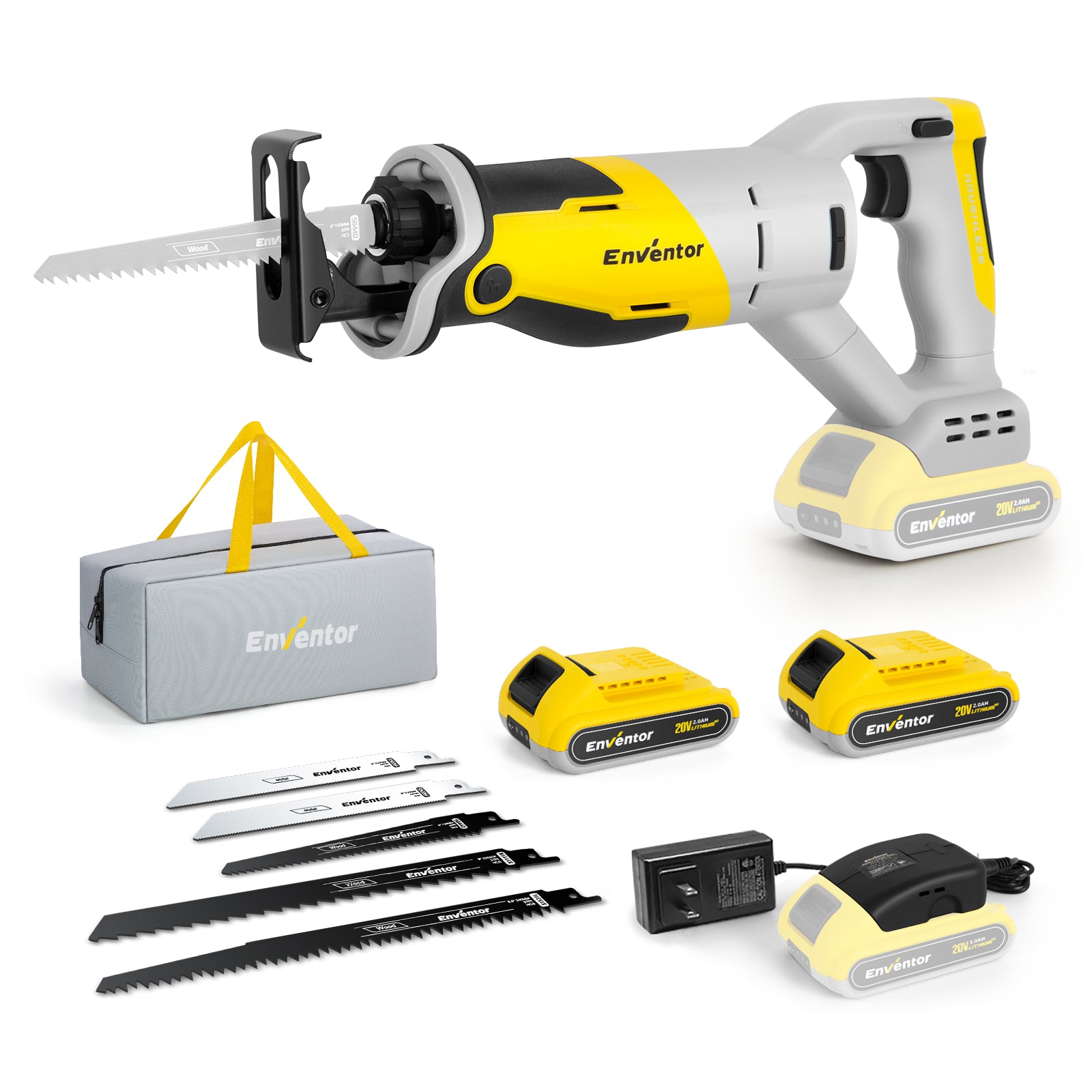 20V Cordless Reciprocating Saw with Dual 2.0Ah Batteries and Fast Charger