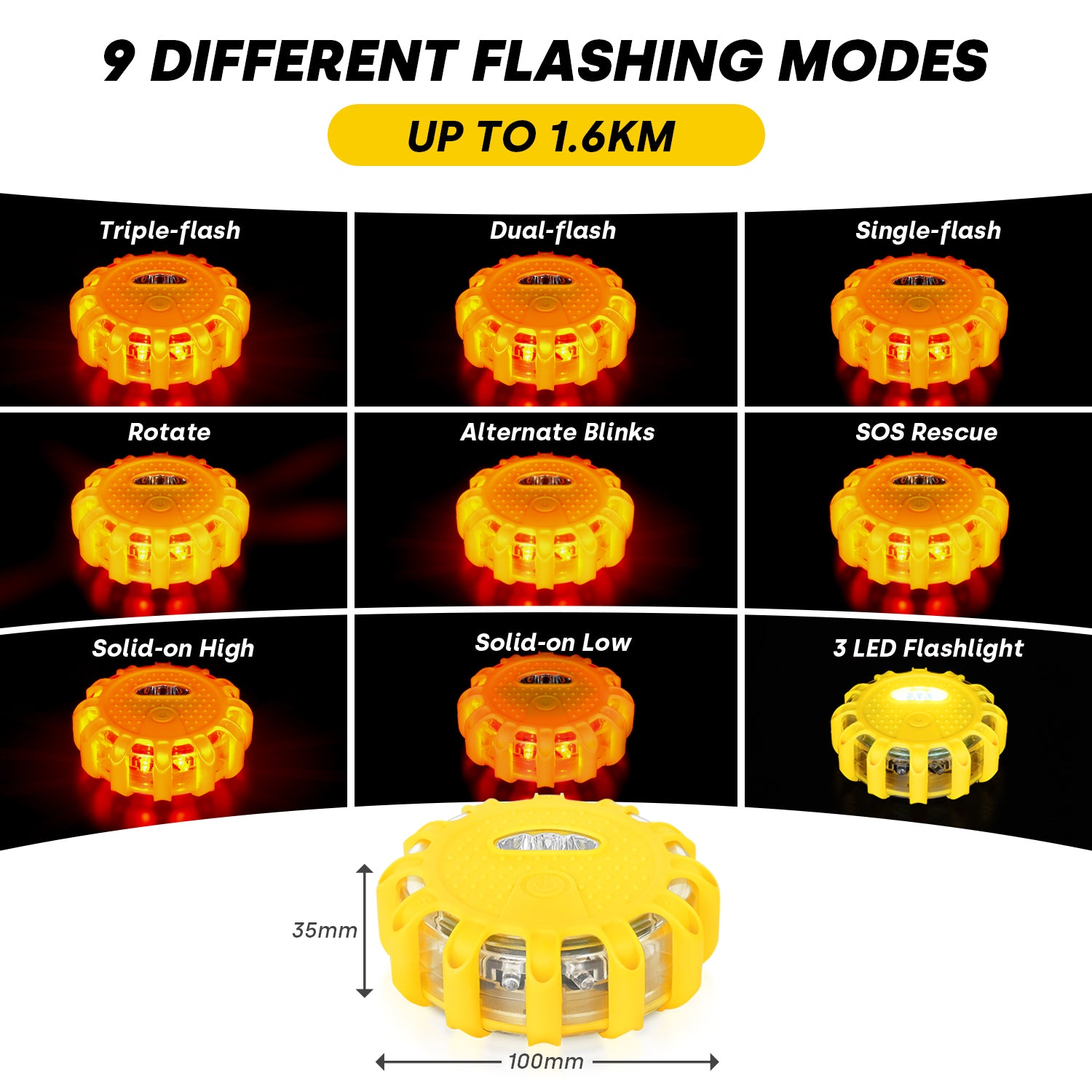 LED Road Flares Safety Beacon Kit - 3 Pack with Magnetic Base