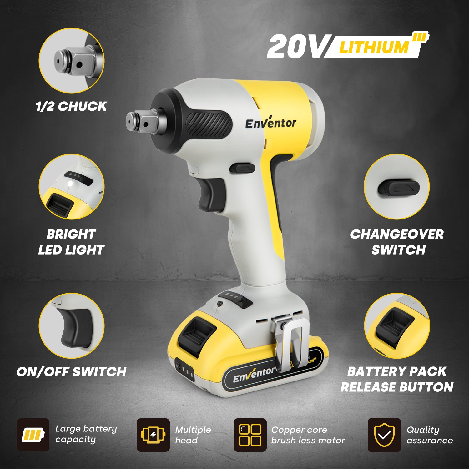 20V Cordless Power Impact Wrench | Brushless Motor & Lithium-Ion Battery
