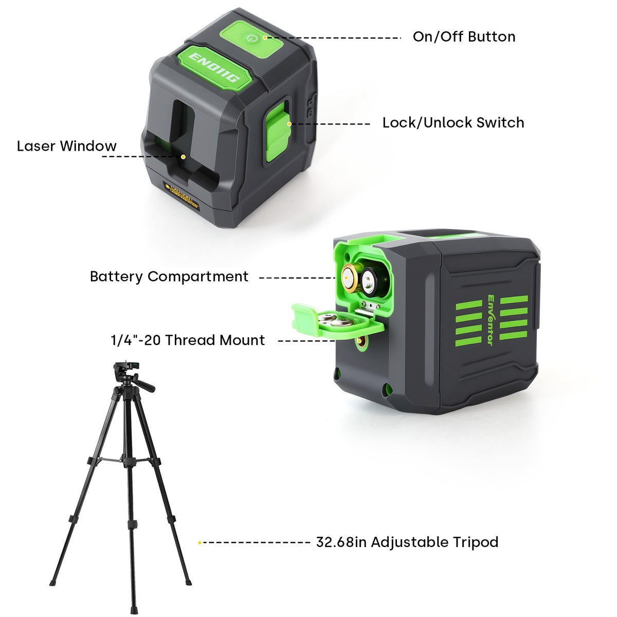 Enventor 360° Green Laser Level Self-Leveling with Tripod
