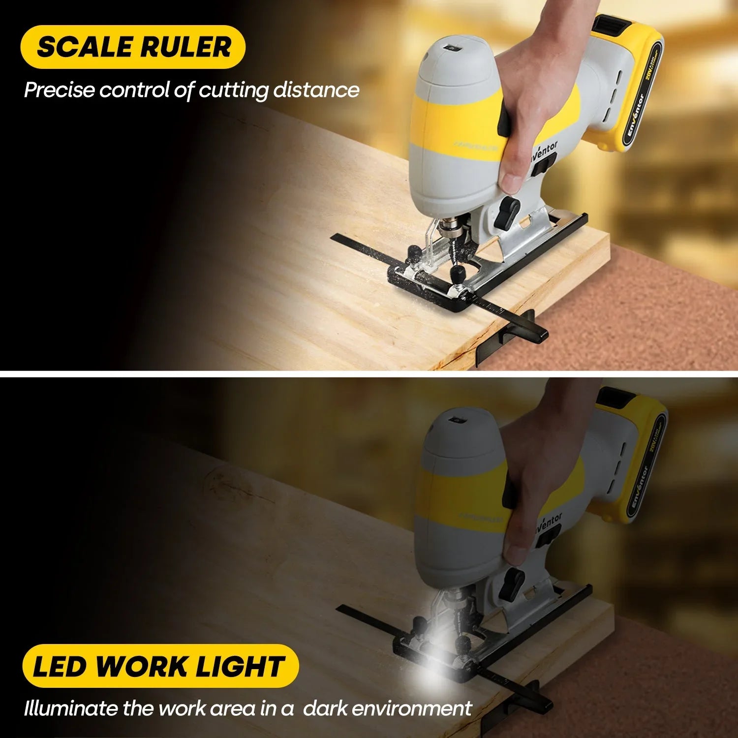 Cordless Jigsaw with Adjustable Speed and LED Light - EnventorTool