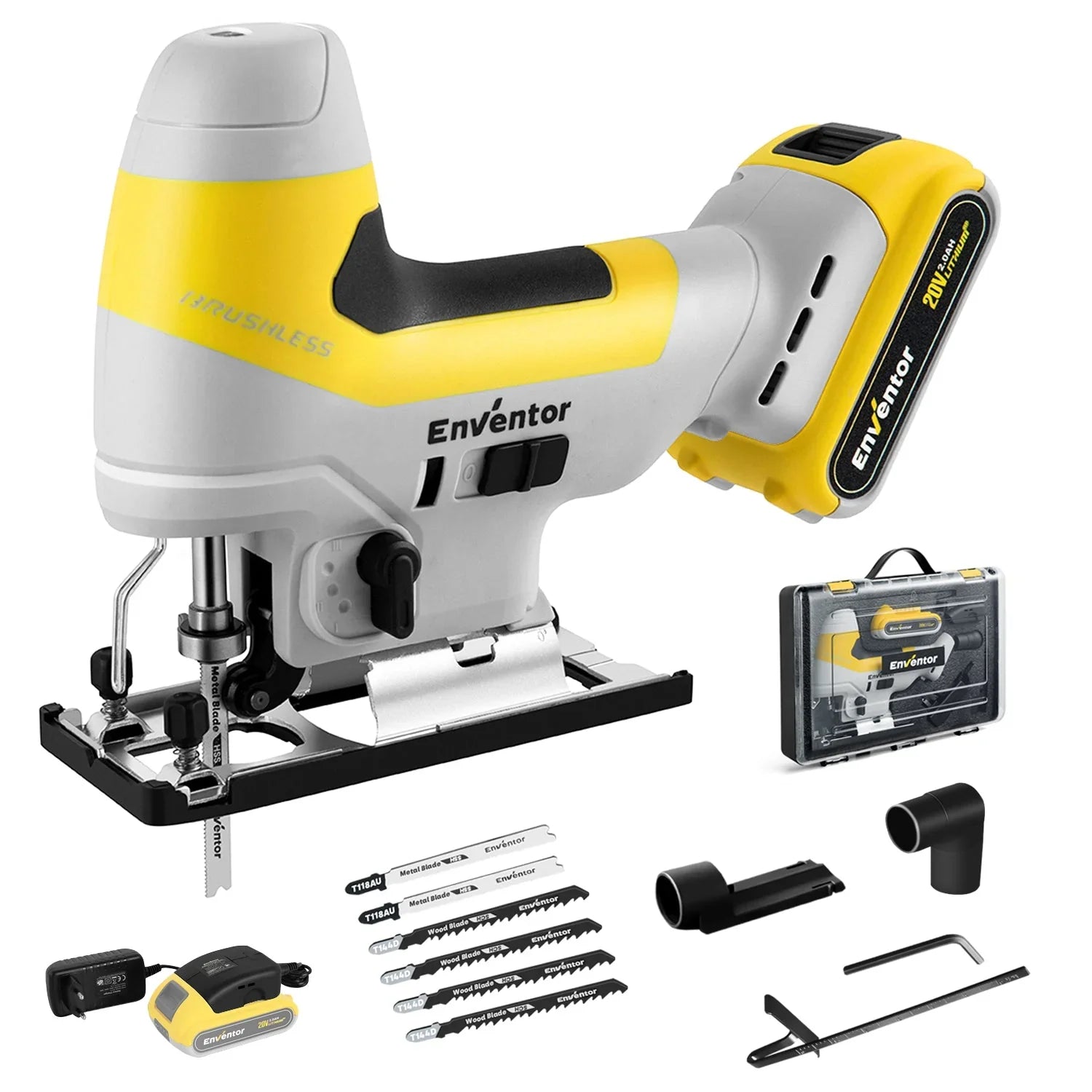 Cordless Jigsaw with Adjustable Speed and LED Light - EnventorTool