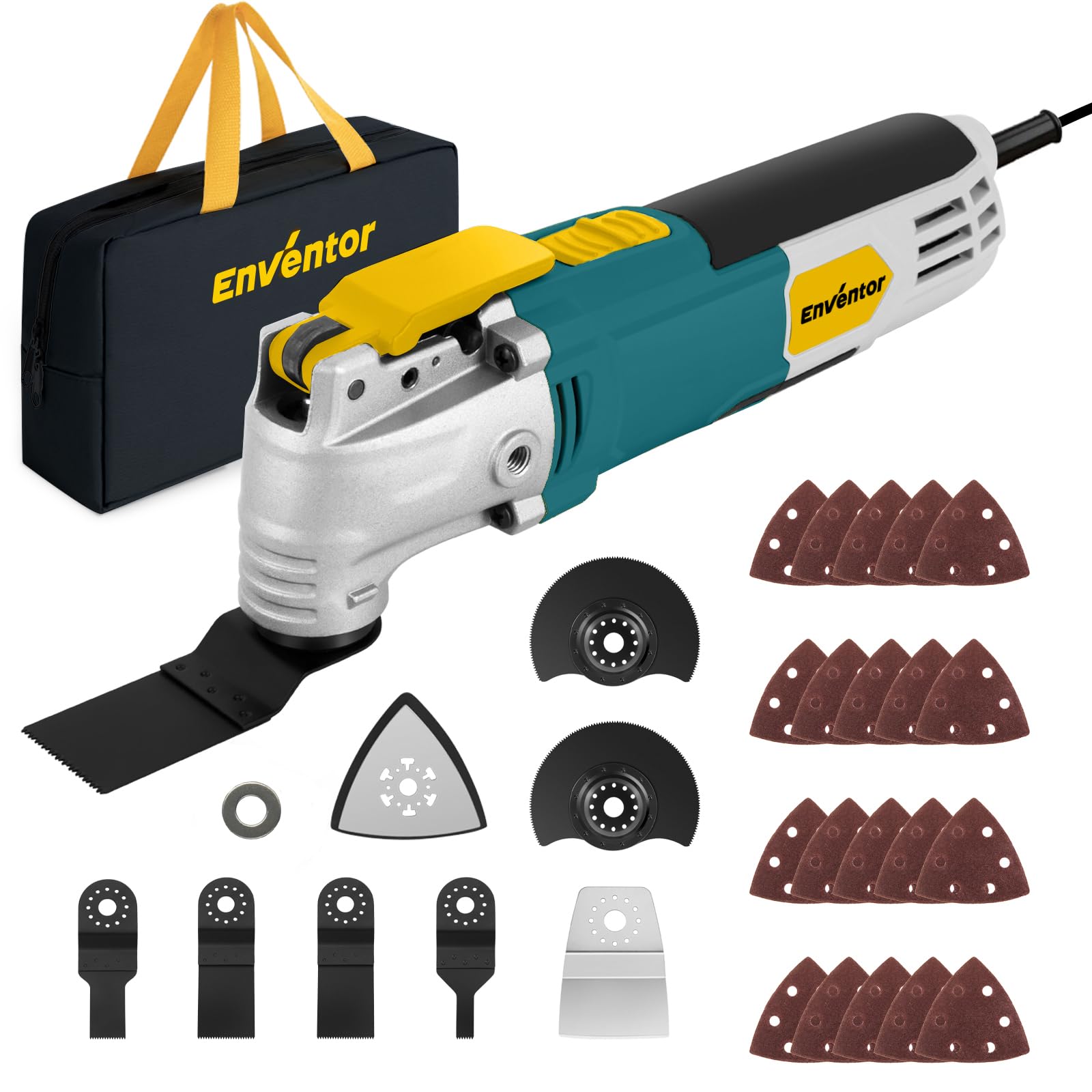 Enventor Multi Tool Saw, 2.5Amp Electric Oscillating Tool Kit Corded with 28pcs Saw Accessories, 6 Variable Speeds, 3° Oscillating Angle Oscillating Saw for Cutting, Scraping, Sanding