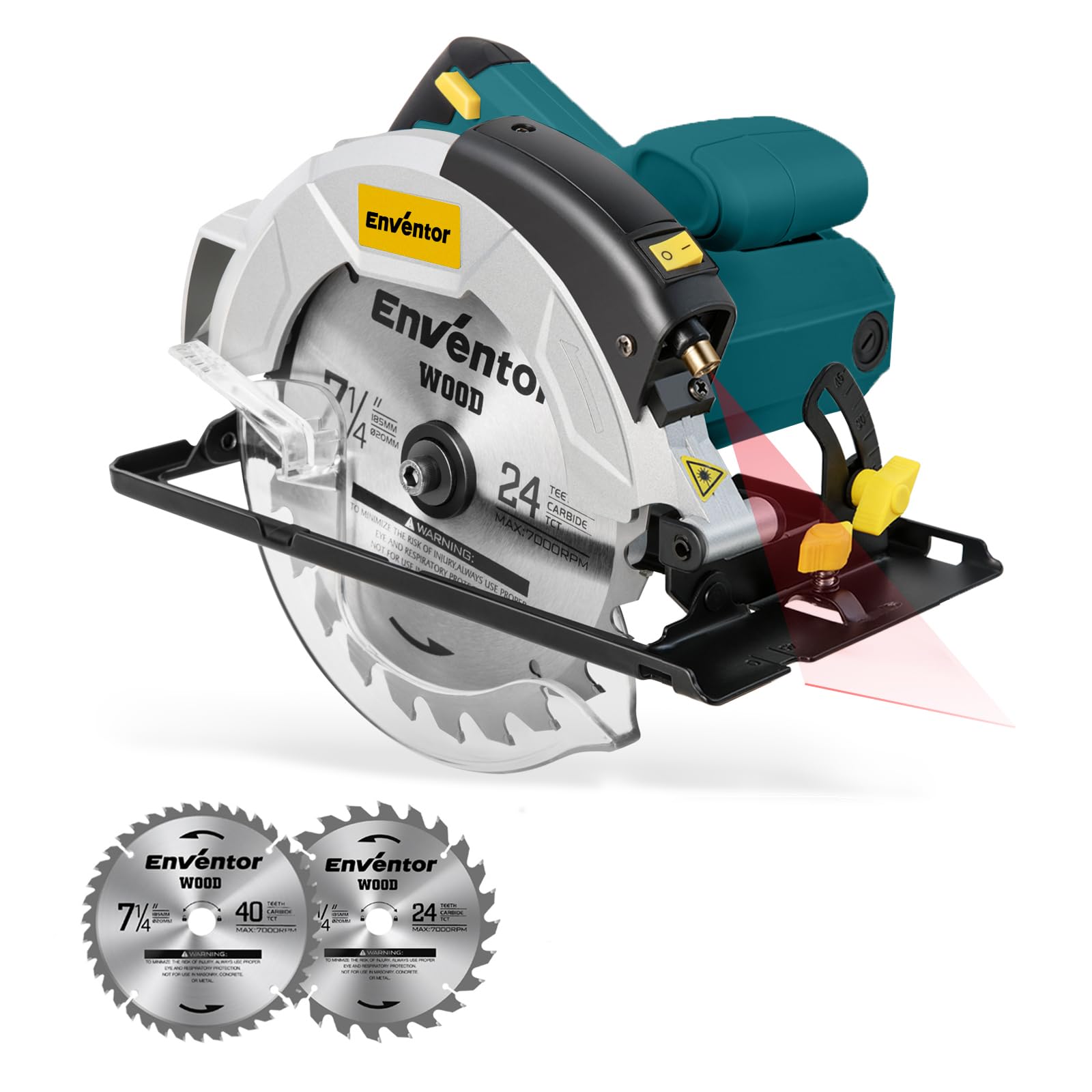 Enventor 10 A Circular Saw – 5800 RPM, 7-1/4″ Blade, Laser Guide, 0°–45° Bevel – 62 mm Max Depth