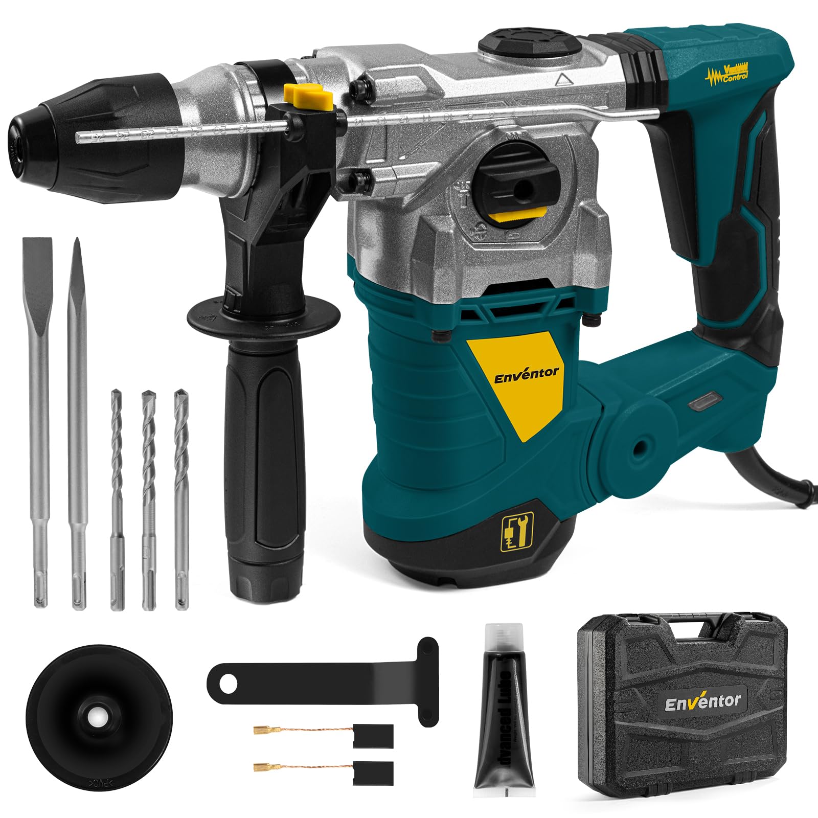 Enventor SDS-Plus 12.5A Electric Rotary Hammer Drill – Safety Clutch, Vibration Control – Suitable for Concrete, Brick, Metal, and Wood