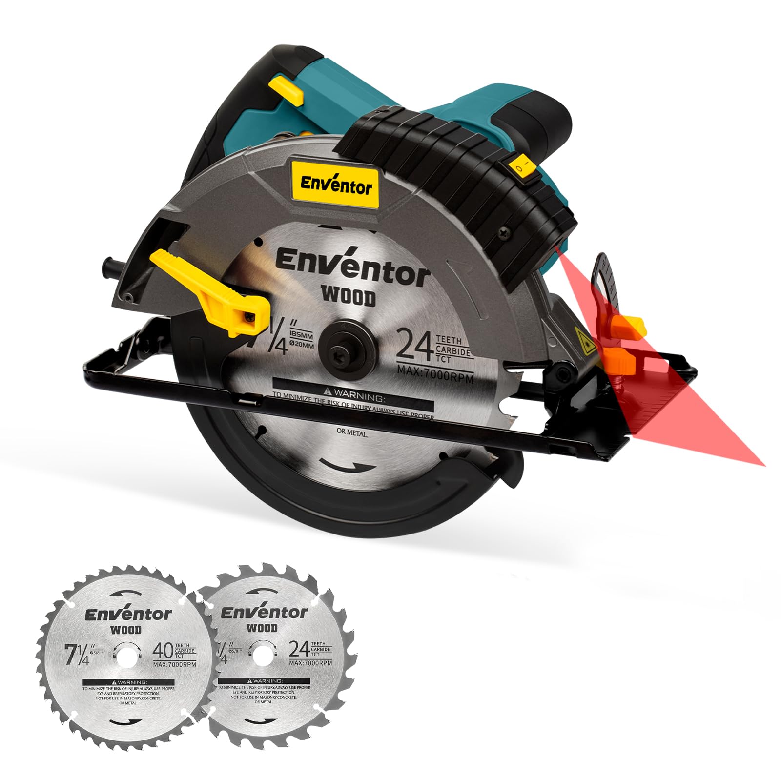 Enventor 14A Electric Circular Saw, 7-1/4 Inch, with Laser Guide, 5500 RPM, Blue